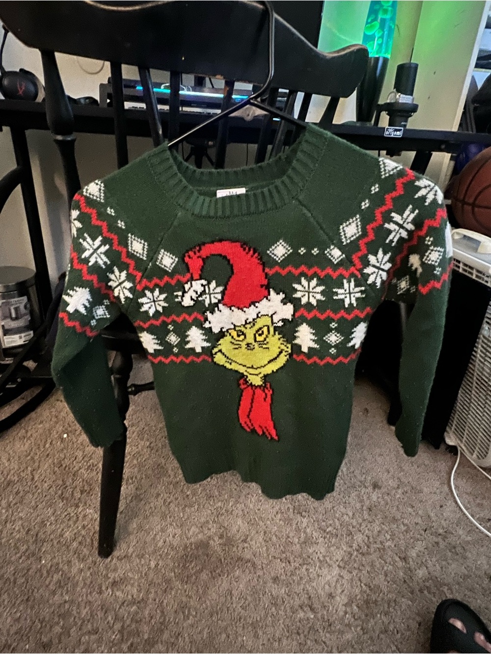 Kids Green Grinch Graphic Crewneck Holiday Sweater
